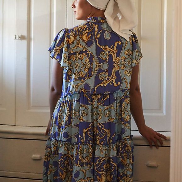 Anthropologie Blue and Yellow Midi Dress - Picture 3 of 5